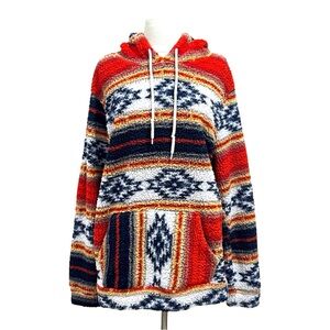 Brooklyn Cloth Aztec Print Sherpa Fleece Pullover Hoodie Size Large